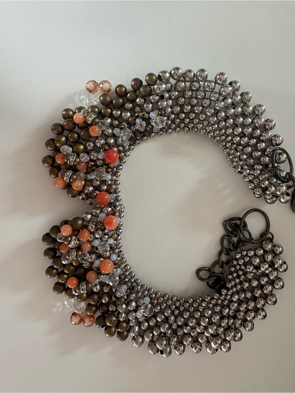 Anthropologie Peter Pan Collar Statement Necklace - Silver and Coral